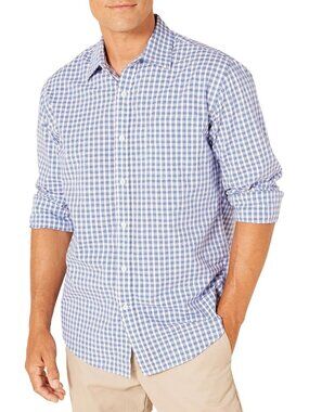 Men's Blue Checks 100% Cotton Imported Long-Sleeve Casual Poplin Shirt